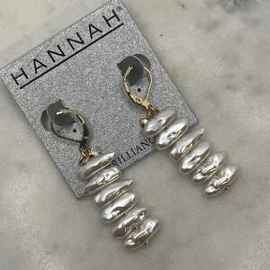 Baroque Pearl Dangle Earrings Dainty Faux Hannah Brilliance White Gold Tone New